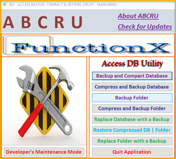 Access Backup Compact Restore Main Menu